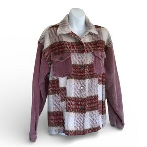 POLS jacket shirt shacket? corduroy plaid & fleece, button front & pockets L